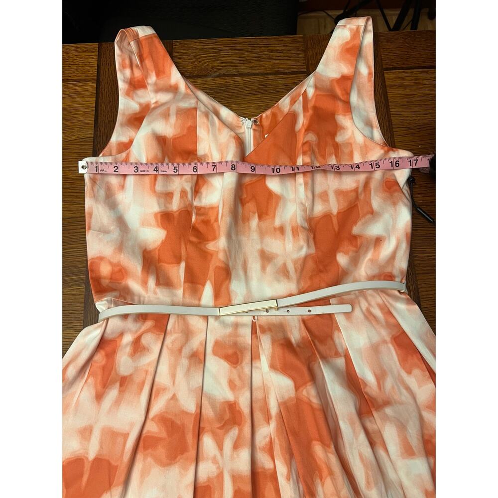 NWT Calvin Klein Size 10 Orange White Floral Pleated Belted Sleeveless Dress - Picture 4 of 9